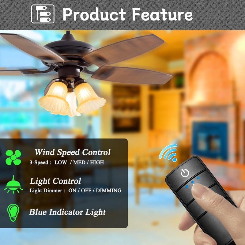 FEKOTS Universal Ceiling Fan Remote Control Kit,Hampton Bay Fan Remote Kit Replacement for Hunter,Harbor Breeze, Home Decorators,3-Speed, Light Dimming,Time Delay, KUJCE10320/TR222A,2AAZPHD3/HD3,98130,TX028C - Image 2